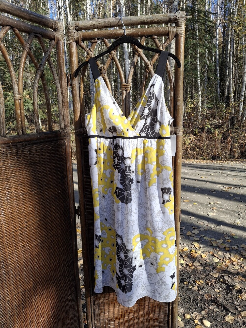 GNW Yellow, White & Black Floral V-Neck Sundress